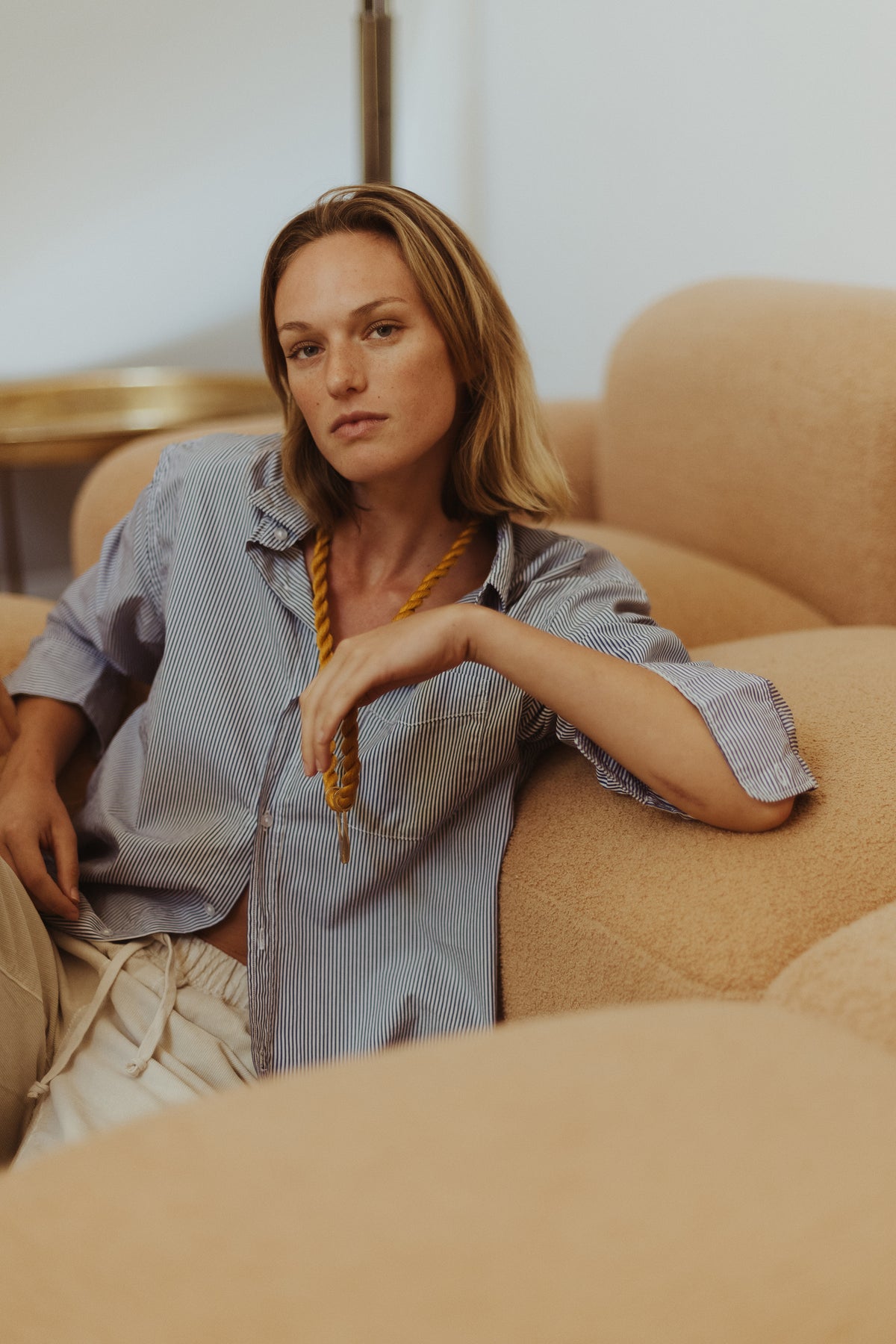 Light blue short-sleeve button-up shirt with point collar
