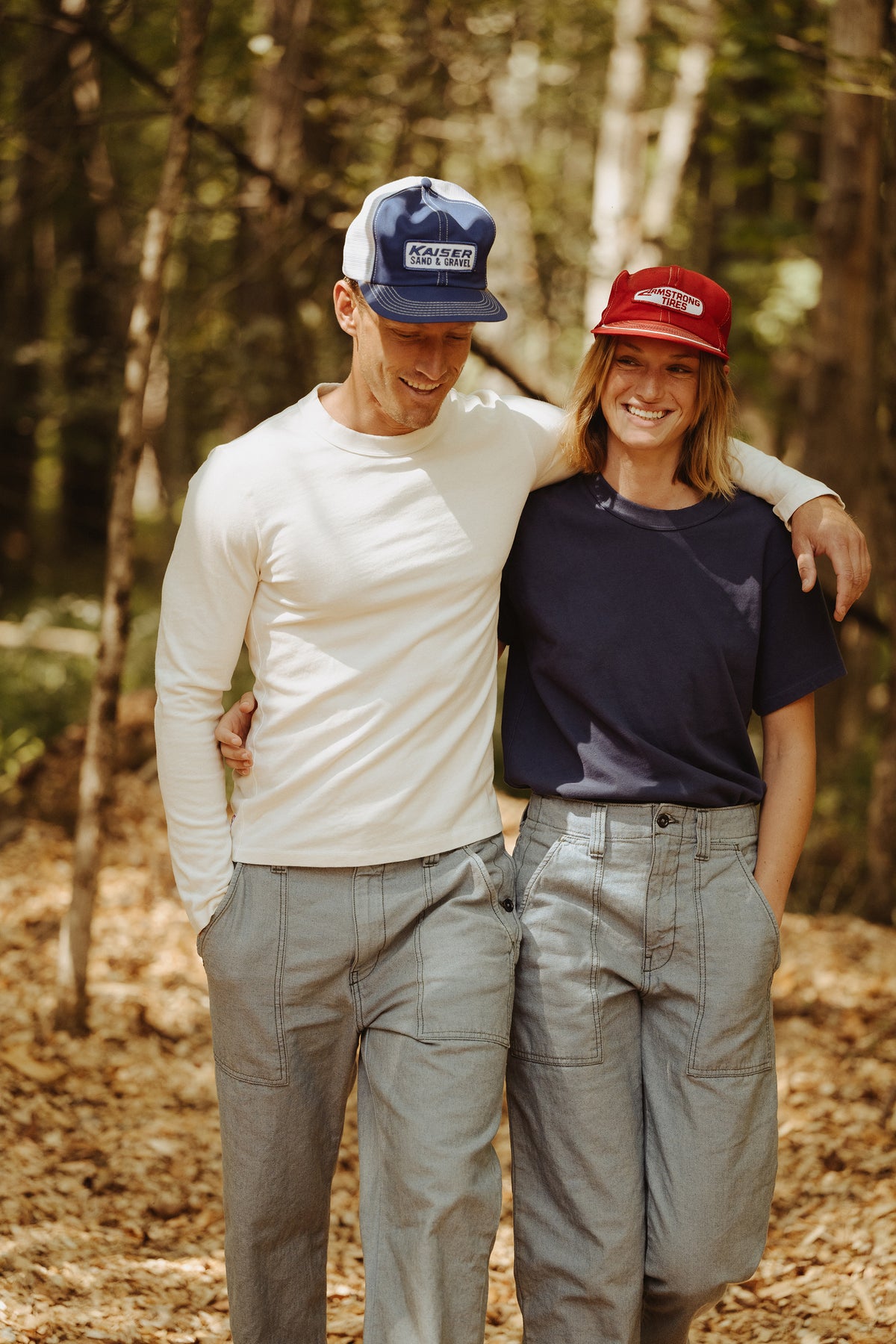 Gray deck pant trousers with front pockets and elastic drawstring waist