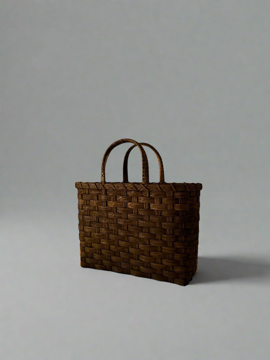 Woven perfect tote bag, dark brown basket weave with double handles