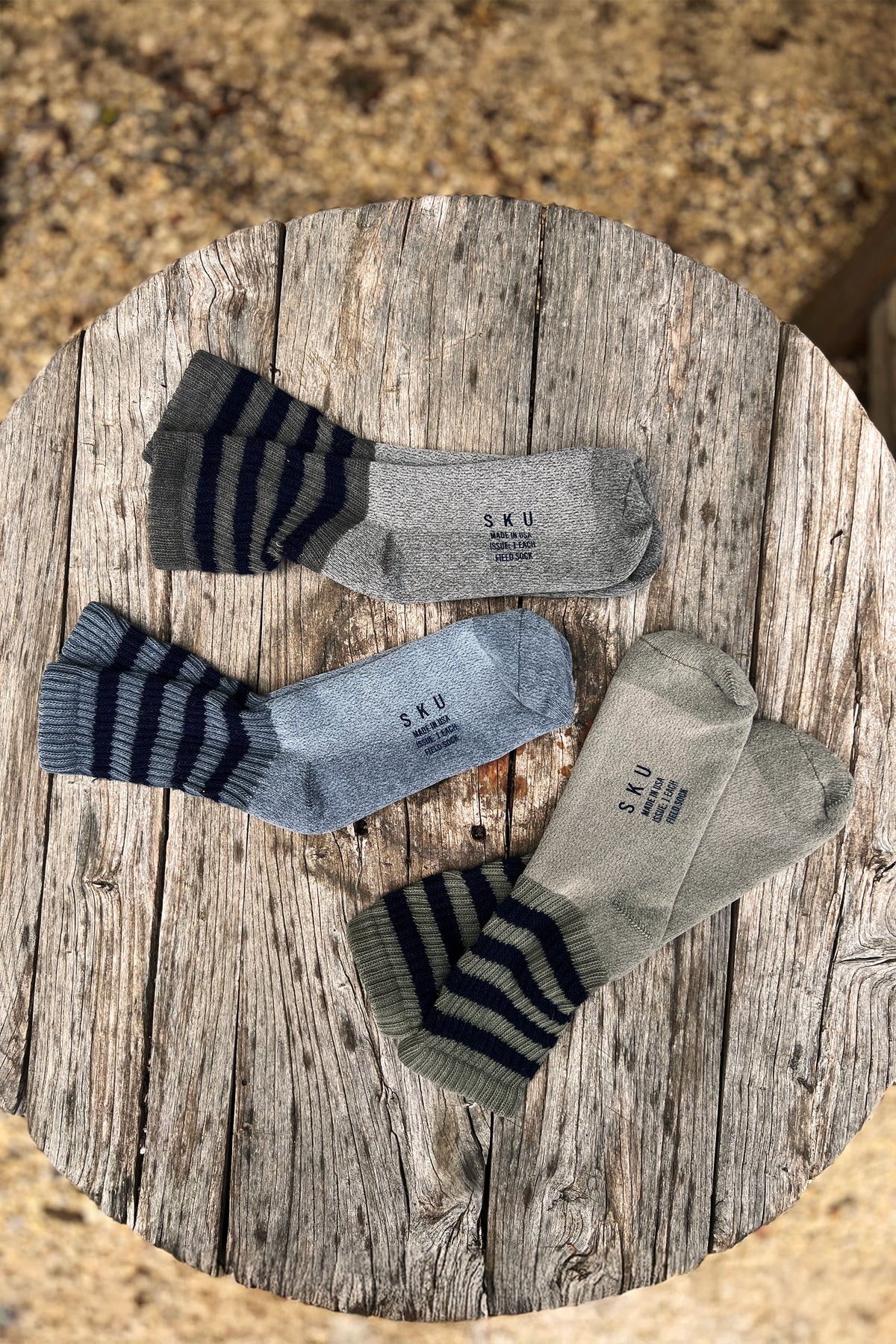 4-pack striped crew socks bundle, gray with navy cuff stripes