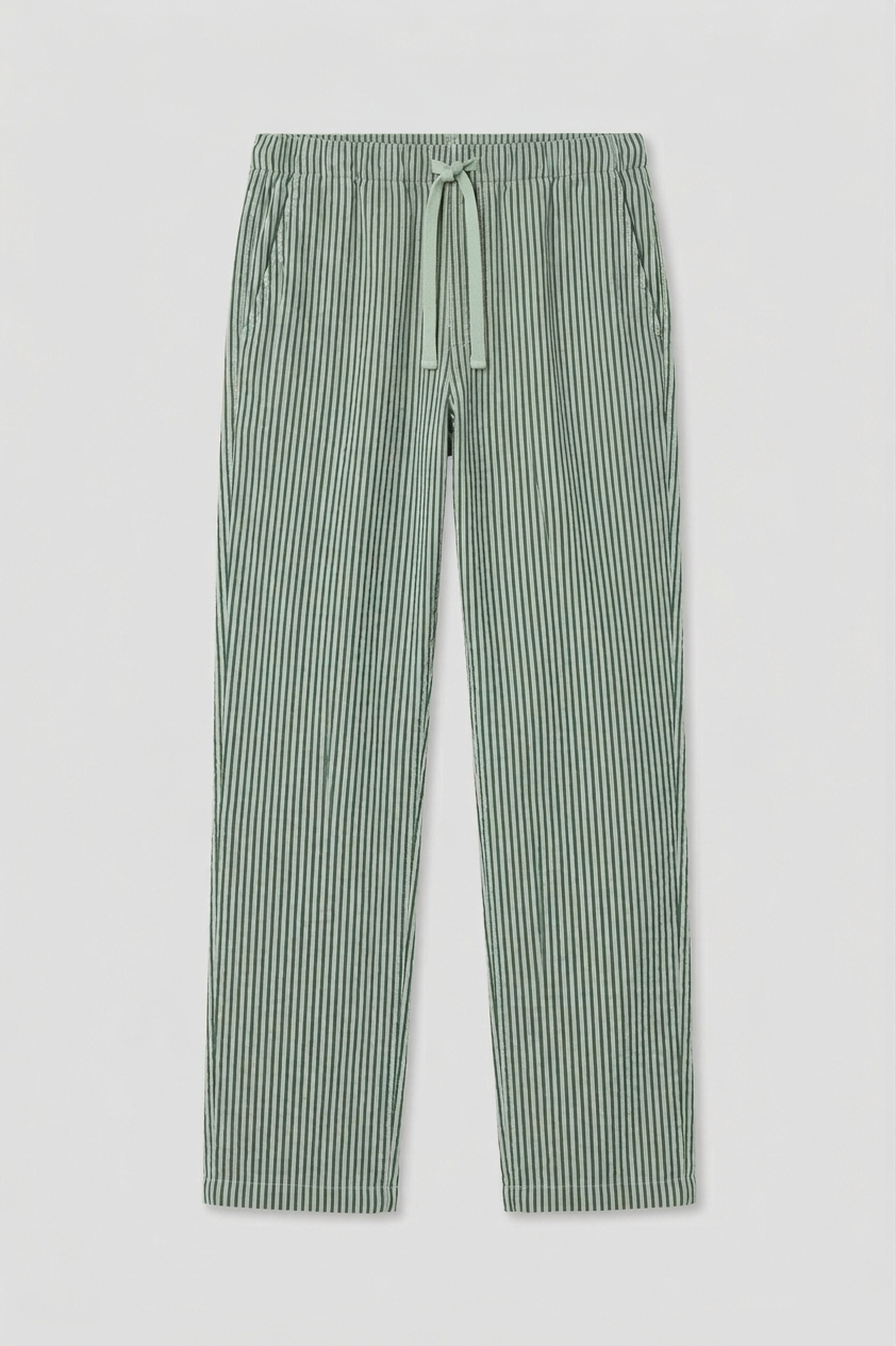 Green striped easy chino pants with drawstring elastic waist