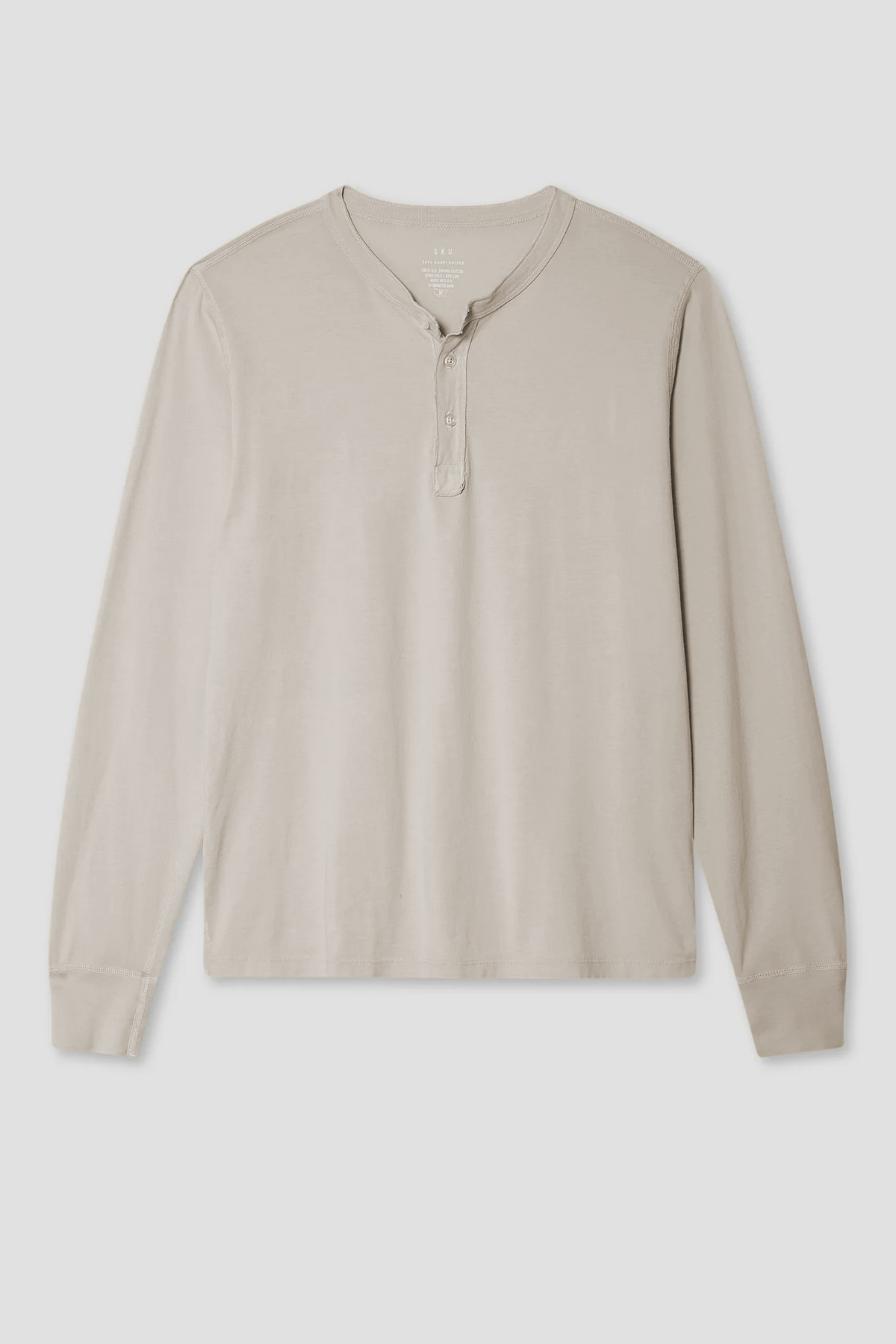 Long sleeve supima jersey henley shirt in beige with button-front placket