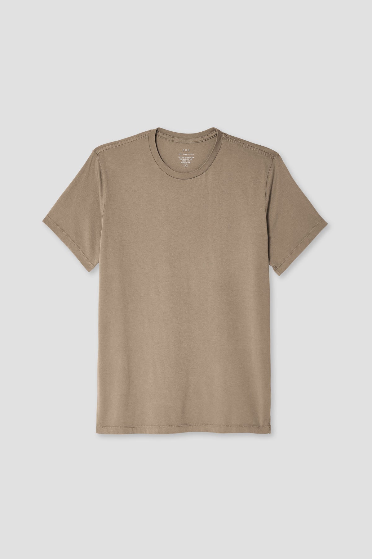Men's tan crew-neck short-sleeve t-shirt with straight hem