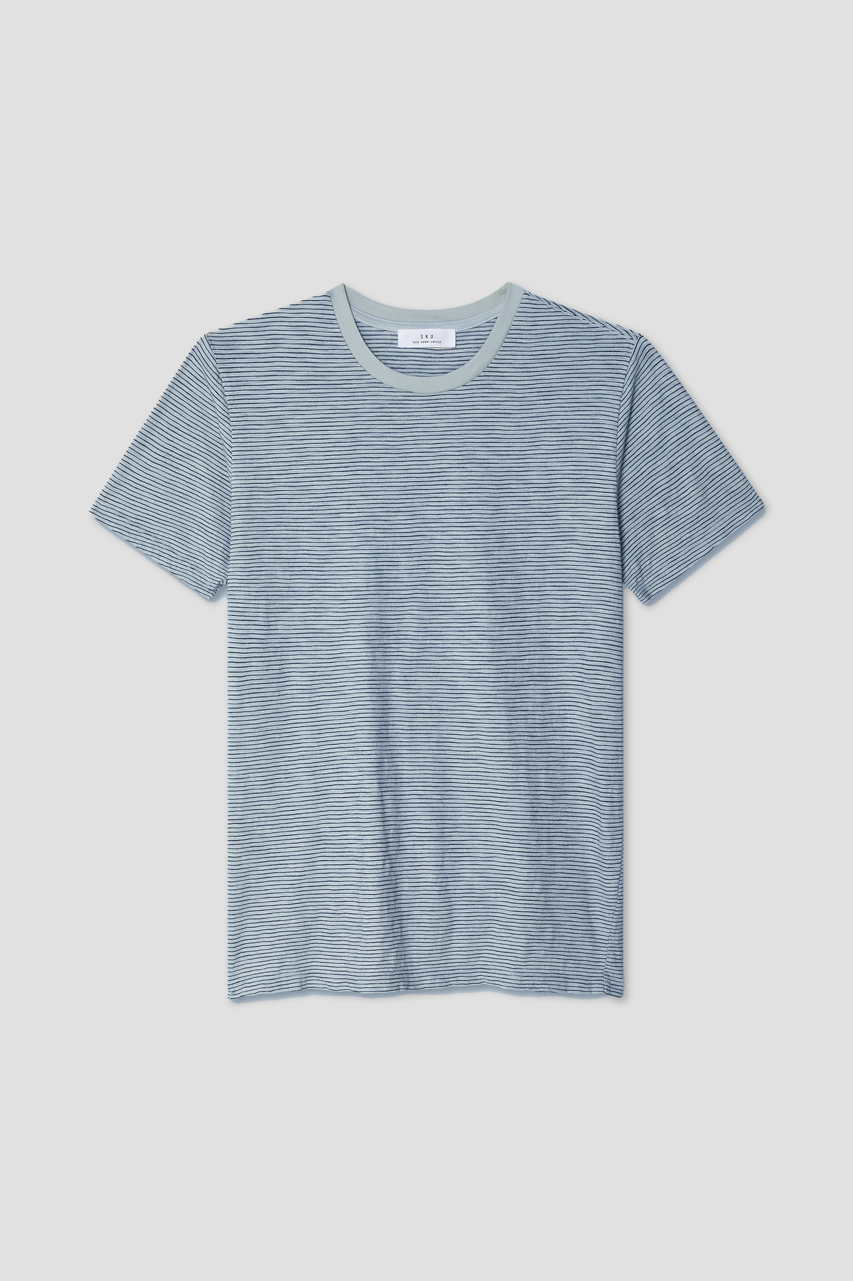 Light blue striped jersey T-shirt with crew neck and short sleeves