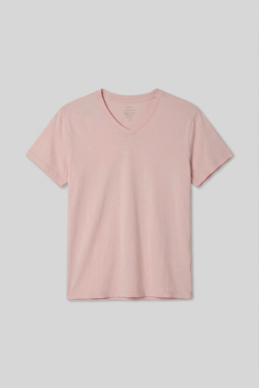 Men's Supima V-neck tee in pink, short sleeves, V-neck ribbed collar.