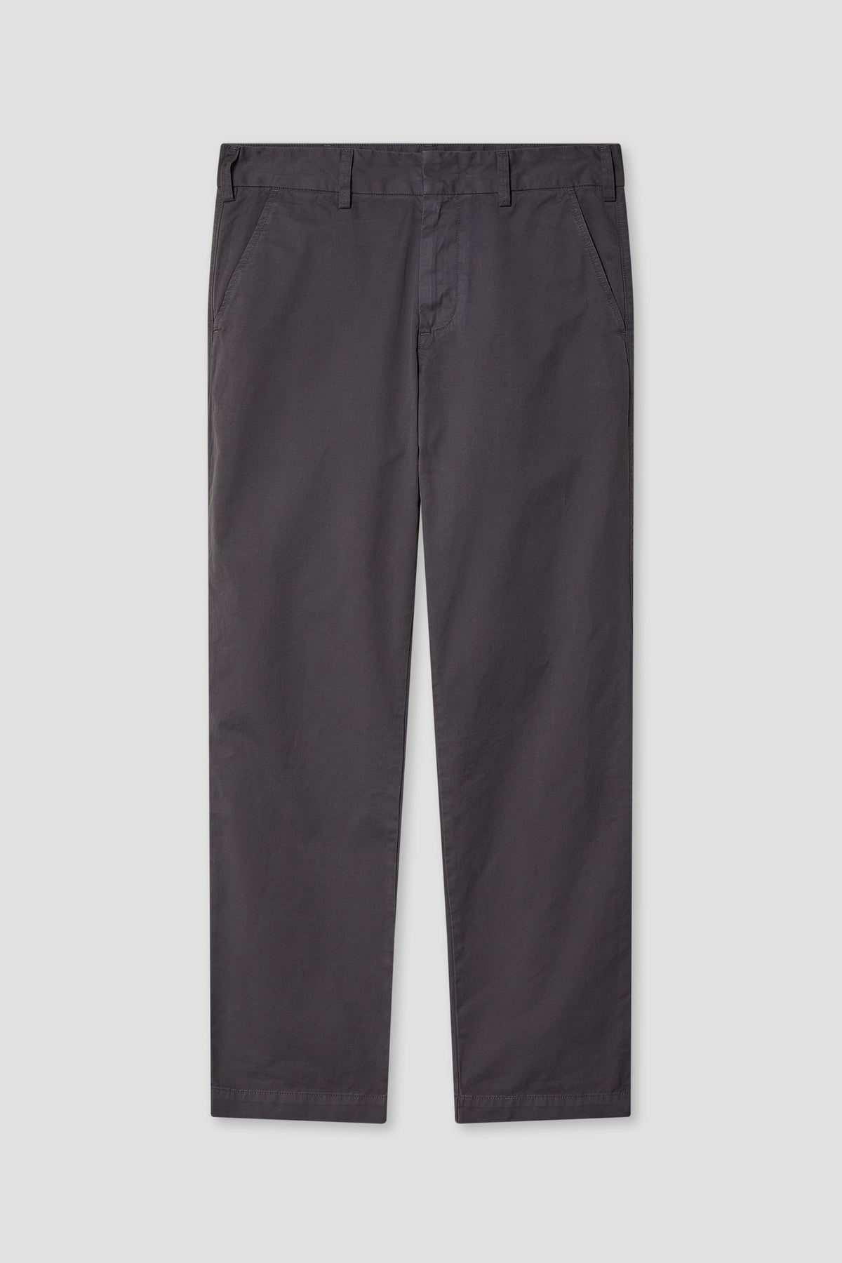 Twill Original Chino pants in charcoal gray, straight leg with belt loops and button closure.