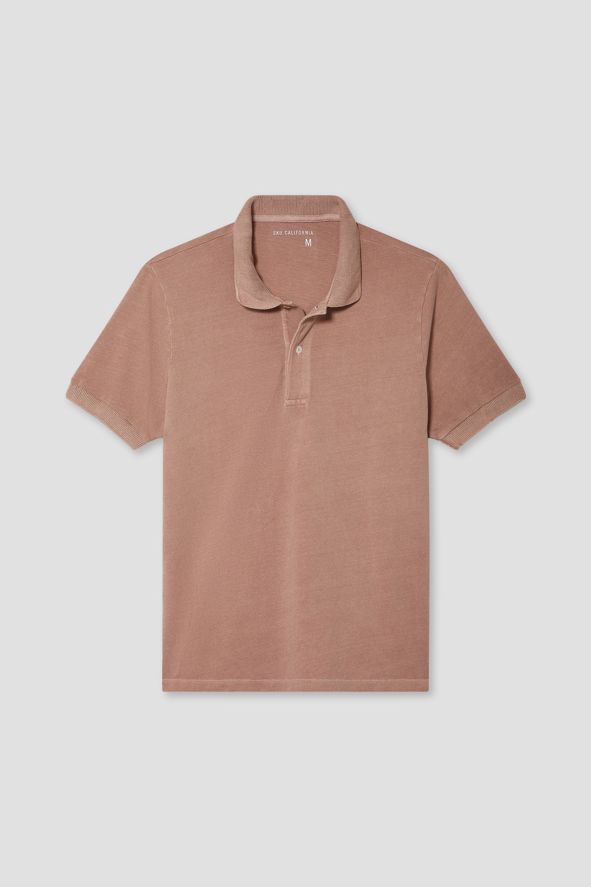 Rose cotton-hemp pique polo with button placket and ribbed collar
