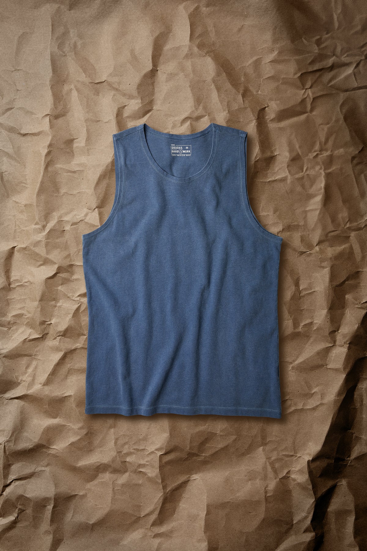 Union blue jersey tank top with crew neck and ribbed collar