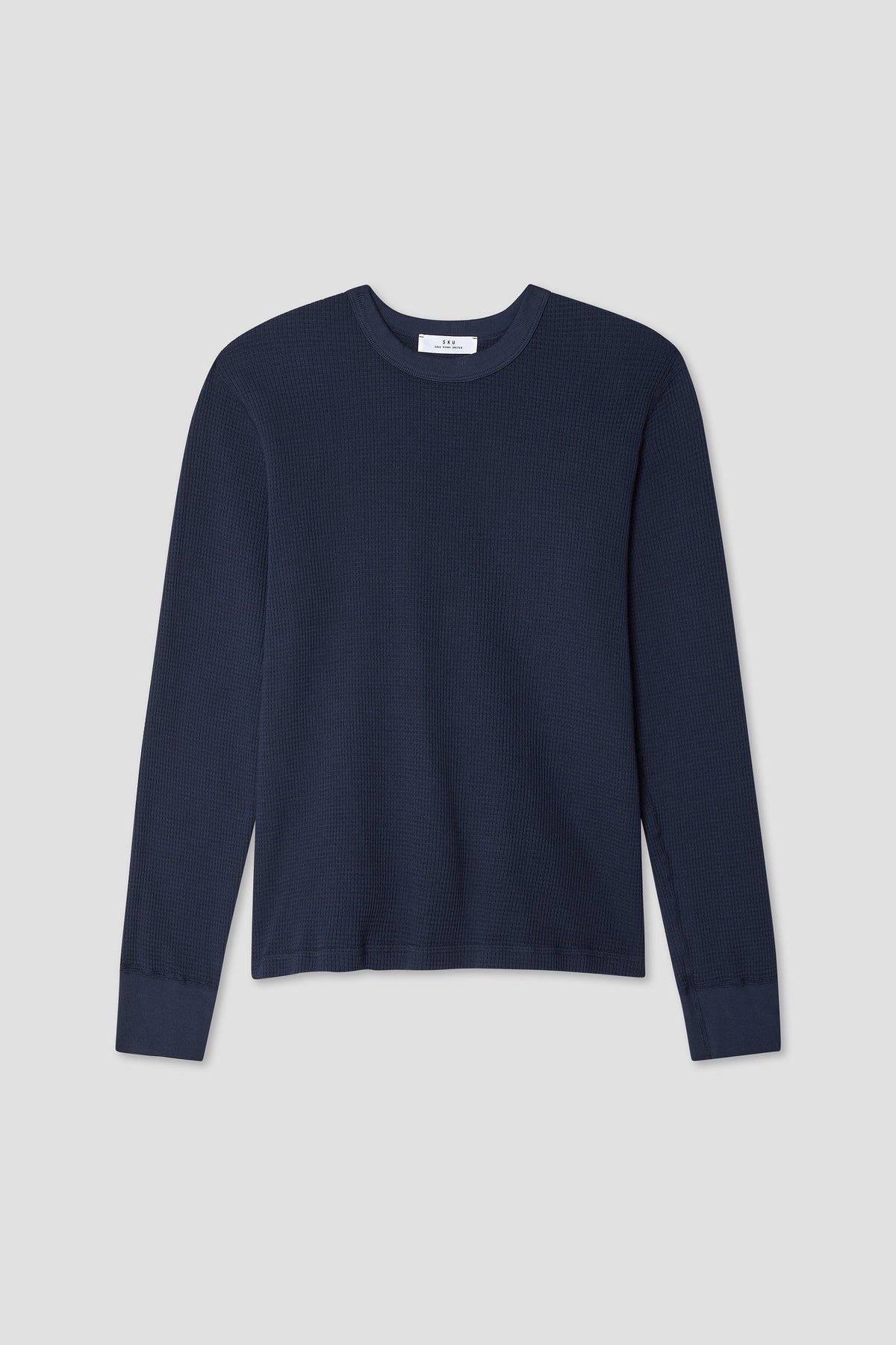 Long-sleeve waffle knit crewneck T-shirt, navy