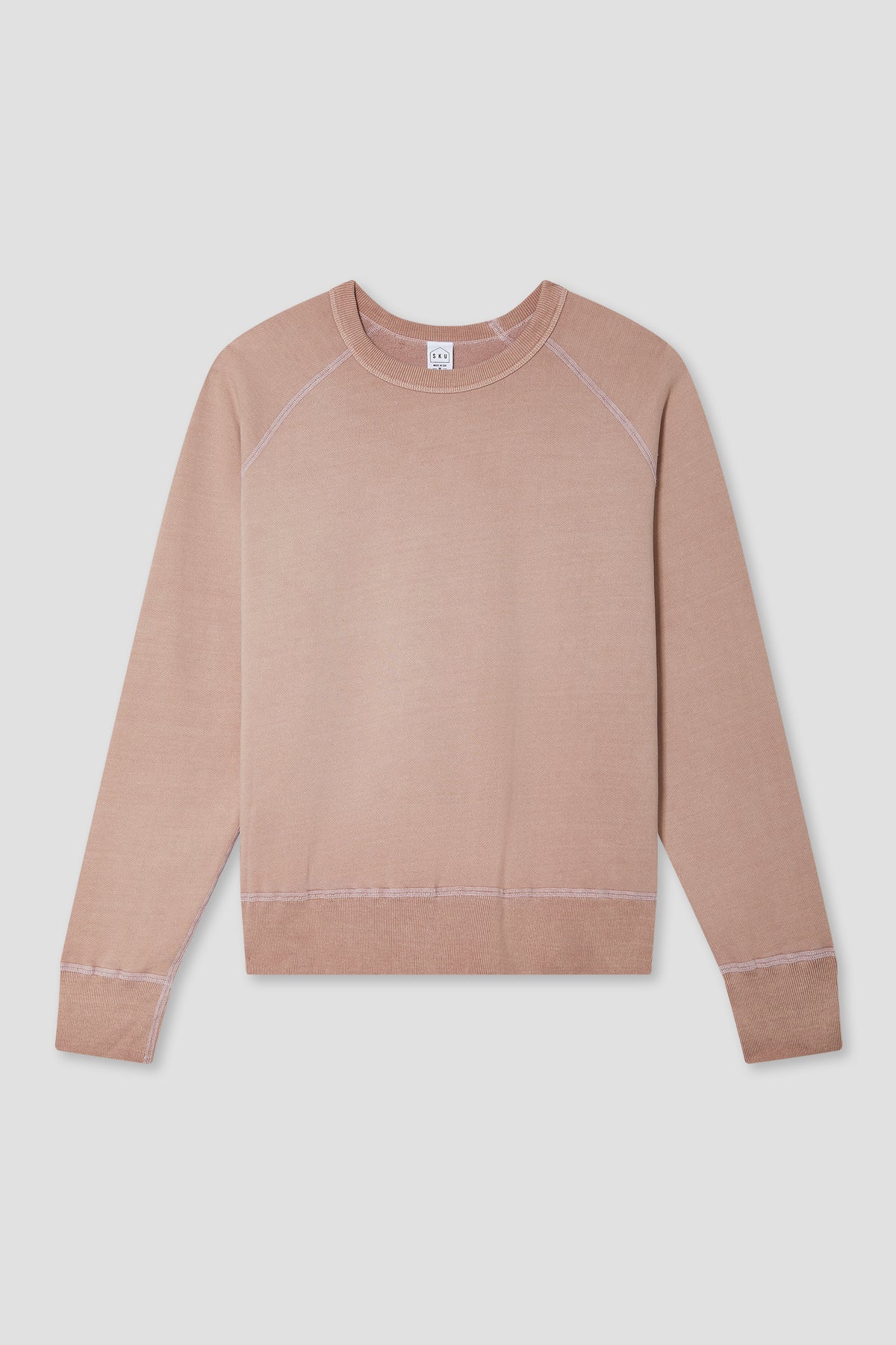Rose organic fleece crew sweatshirt with raglan sleeves and contrast stitched trim