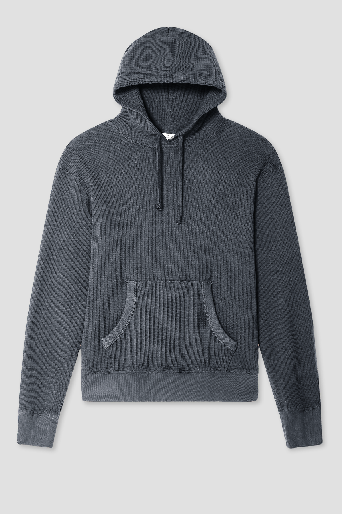 Waffle pullover hoodie in dark navy with drawstring hood and kangaroo pocket