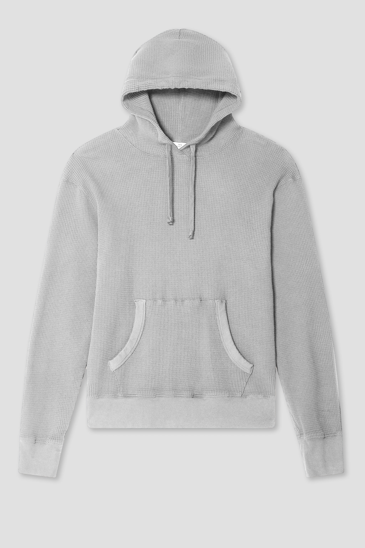 Waffle pullover hoodie in light gray with drawstring hood and kangaroo pocket