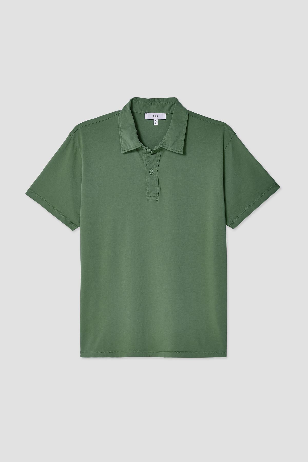 Dark green short-sleeve polo T-shirt with collar and three-button placket