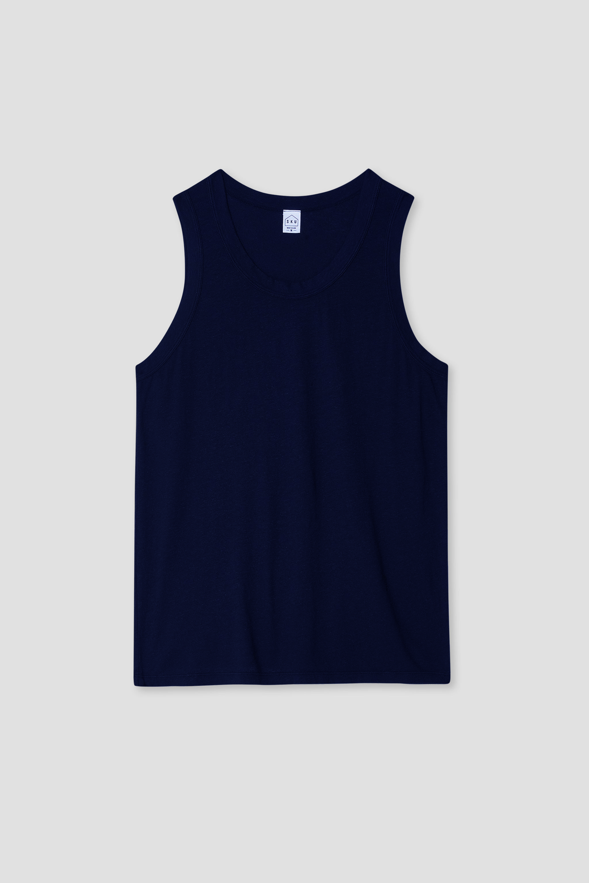 Organic cotton-hemp tank top, navy sleeveless crew neck