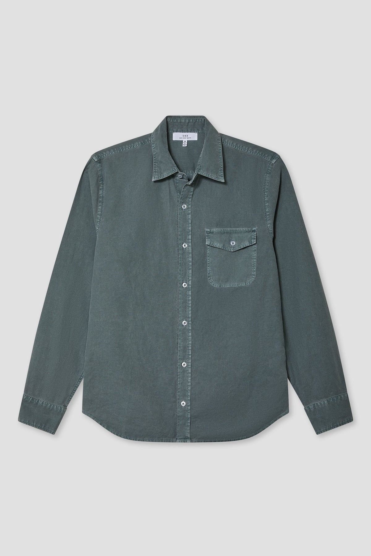 Men's work shirt, petrol blue-green, button-up with pointed collar and chest pocket