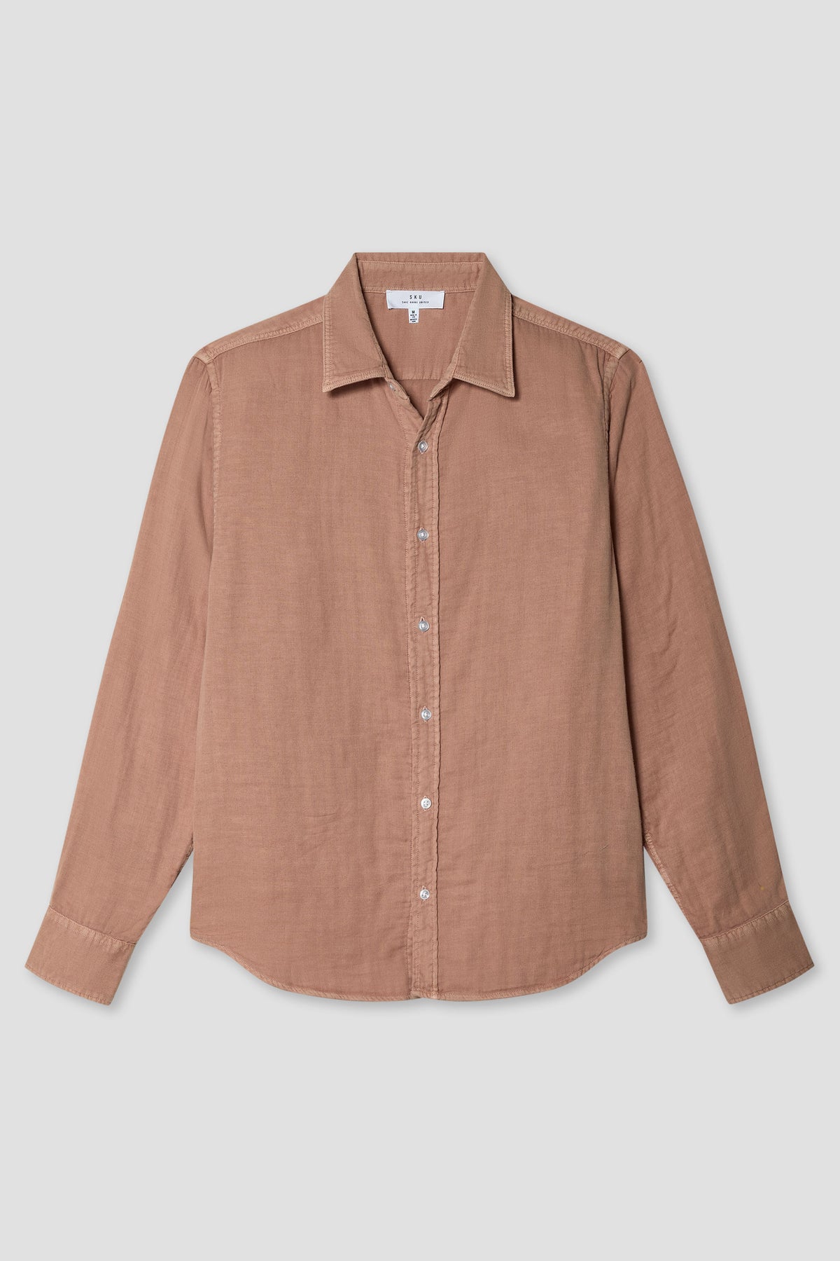Rust-brown triple gauze easy shirt with button-down front and long sleeves