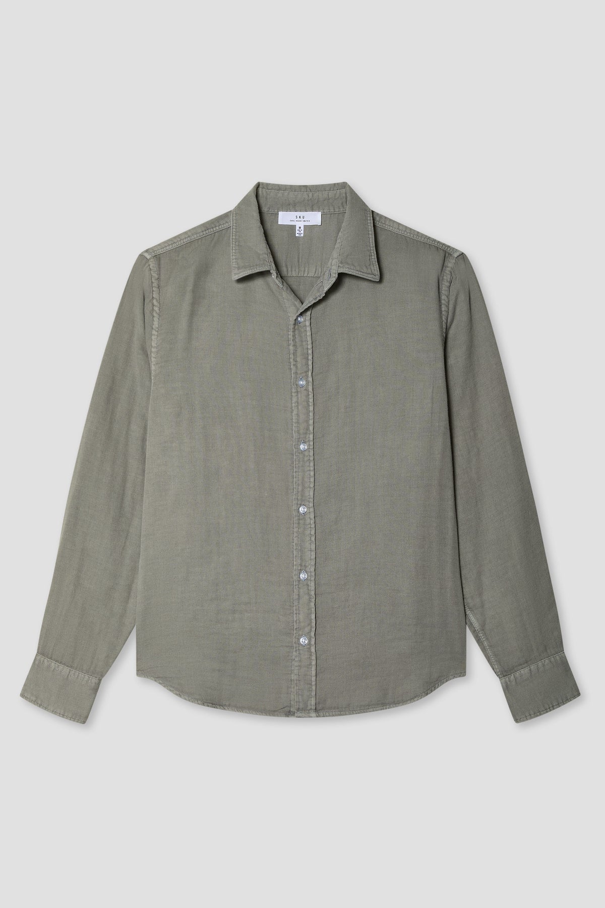 Olive triple gauze easy shirt with pointed collar and long sleeves