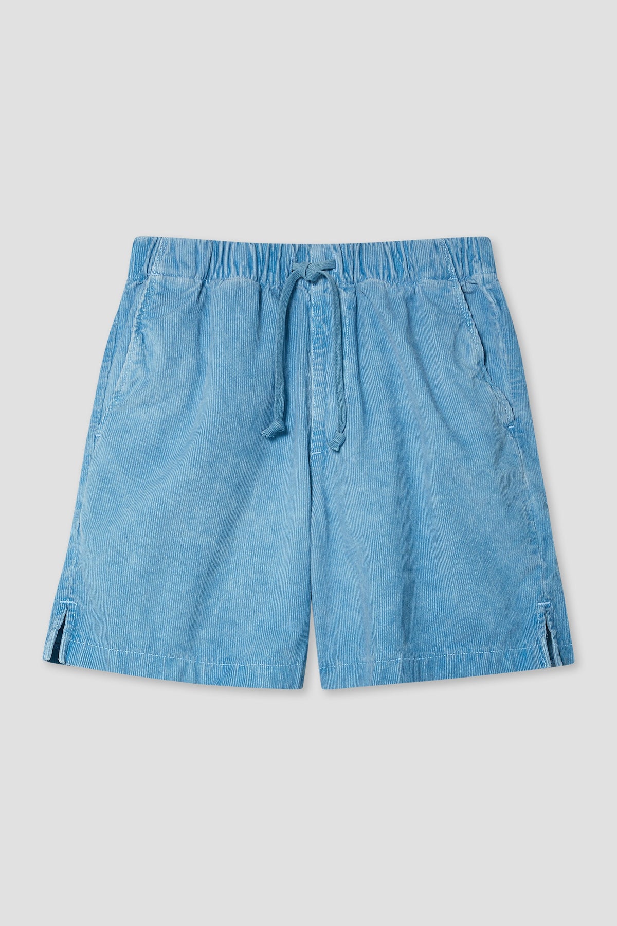 Corduroy easy shorts in bright blue, elastic waistband with adjustable drawstring.