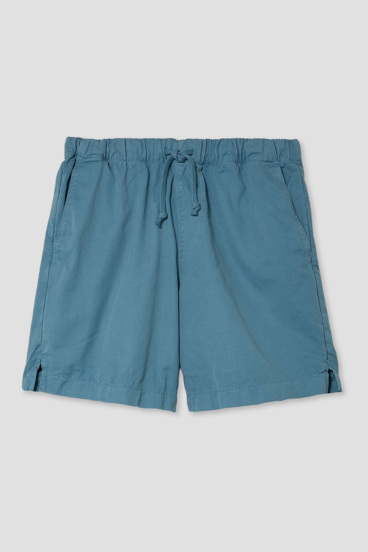 Men's twill easy shorts, medium blue, elastic waistband and drawstring, side pockets