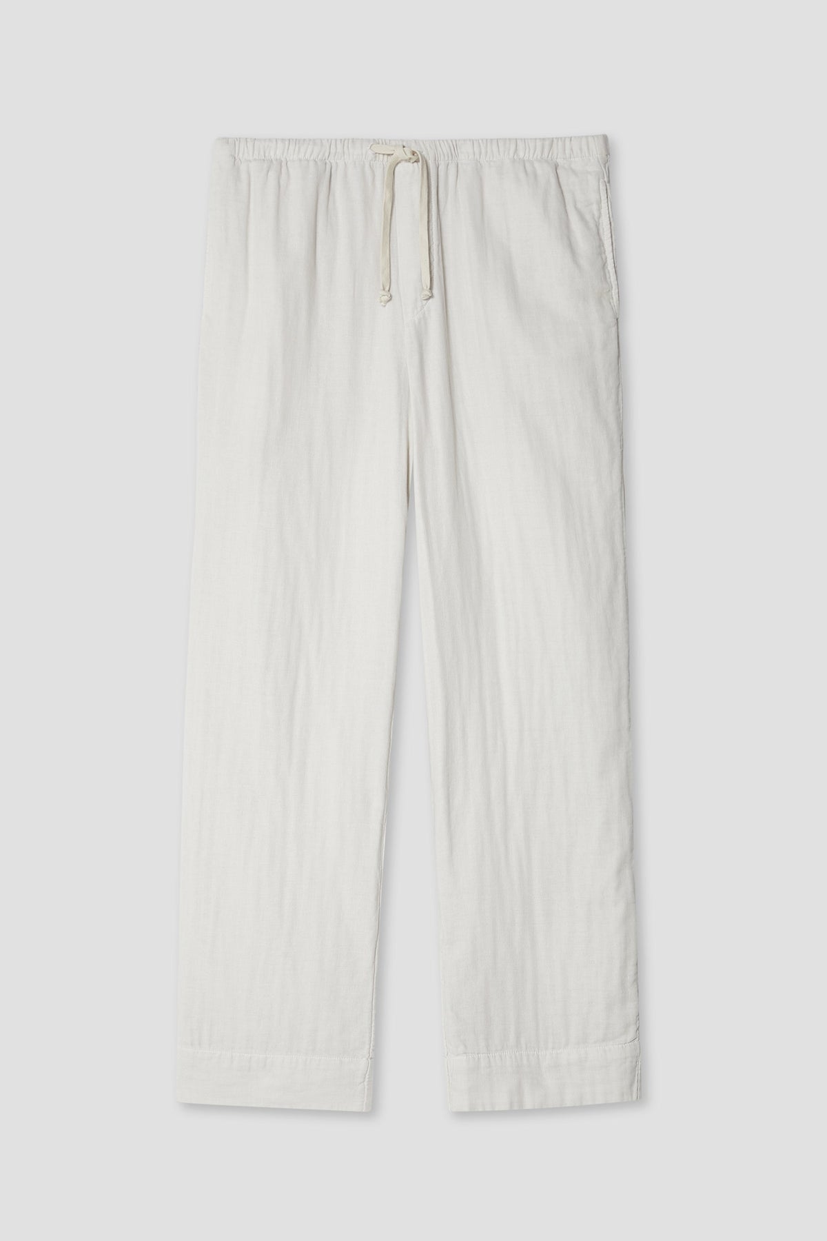 Gauze lounge pants in off-white, elastic waistband with drawstring and wide straight legs