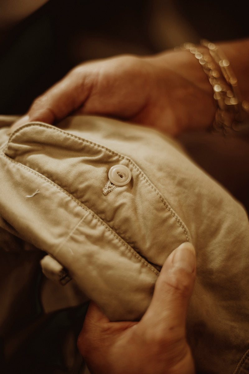 Save Khaki United Standard Chino uses Made in USA buttons and trims.