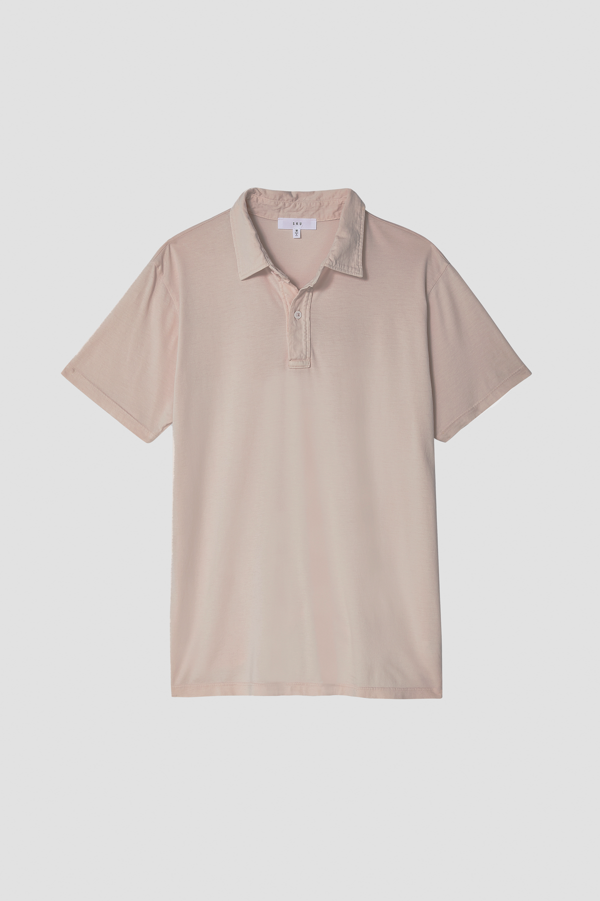 Taupe short-sleeve polo T-shirt with collar and three-button placket
