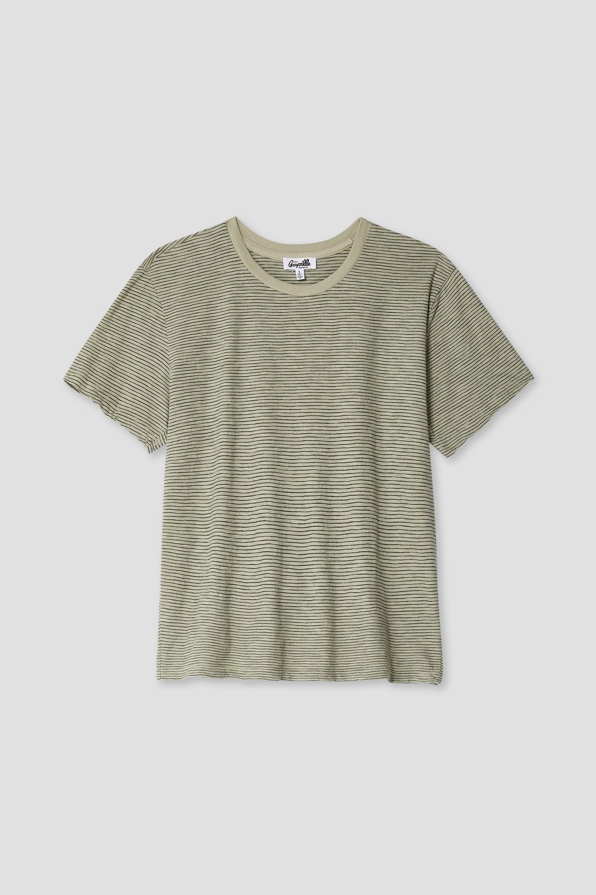 Boys' sage green striped jersey T-shirt with crew neck and short sleeves