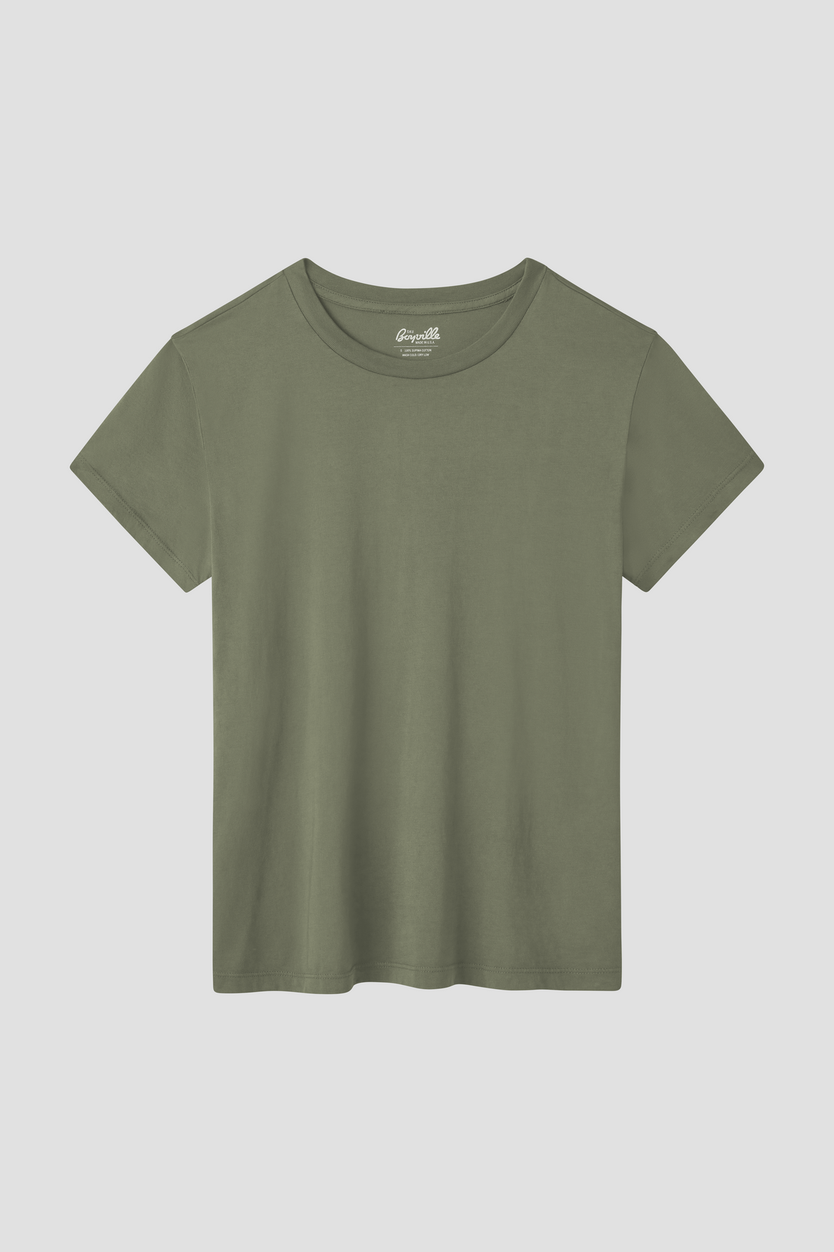 Olive green crew neck short-sleeve T-shirt with small chest logo