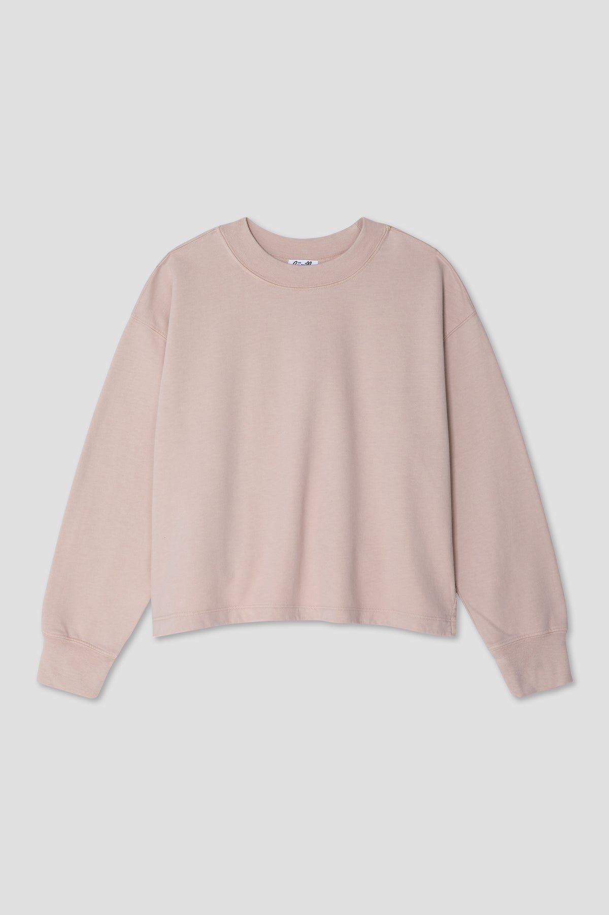 Blush cropped fleece sweatshirt with long sleeves and crew neckline