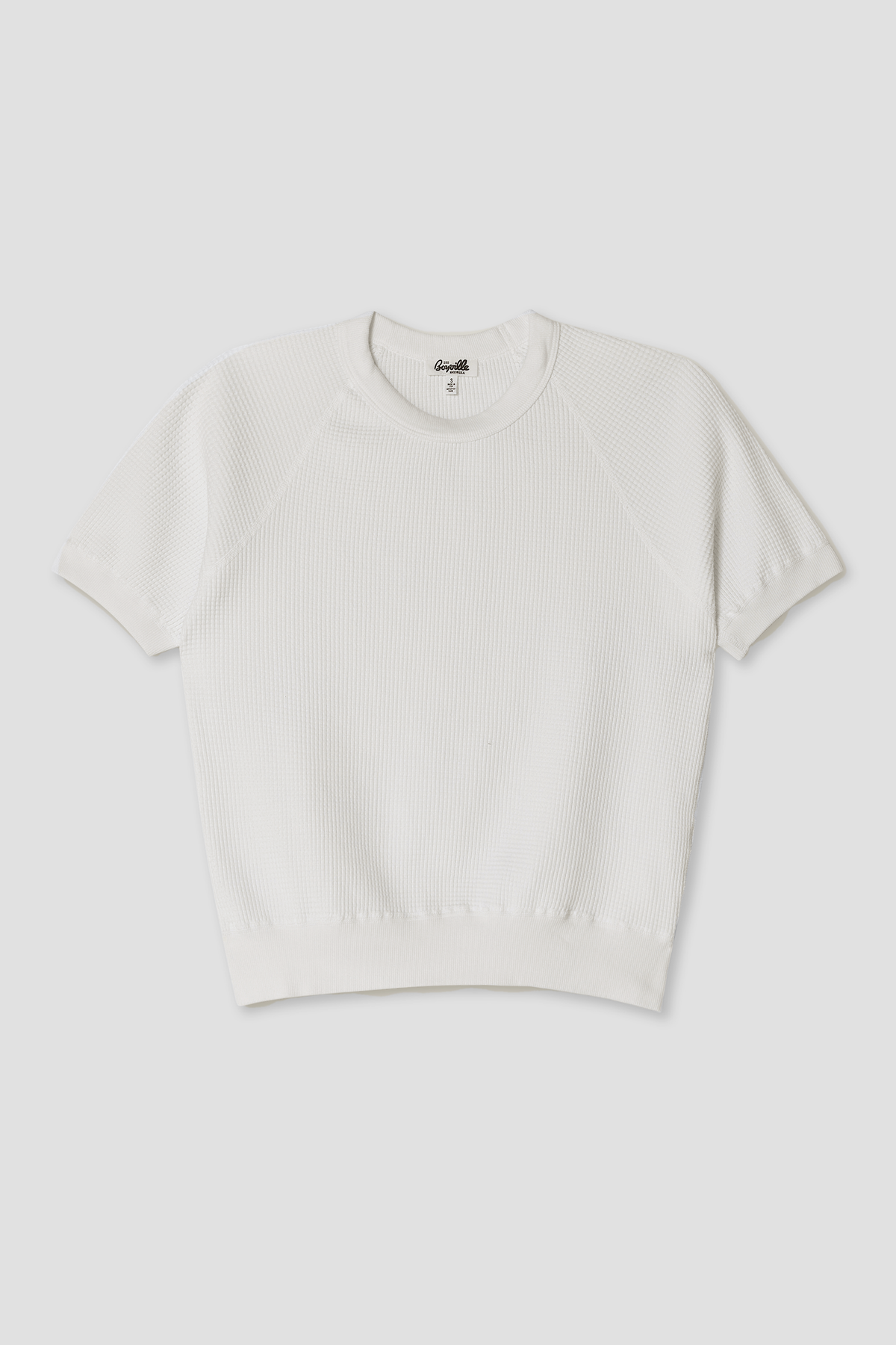 Off-white short-sleeve waffle sweatshirt with crew neck