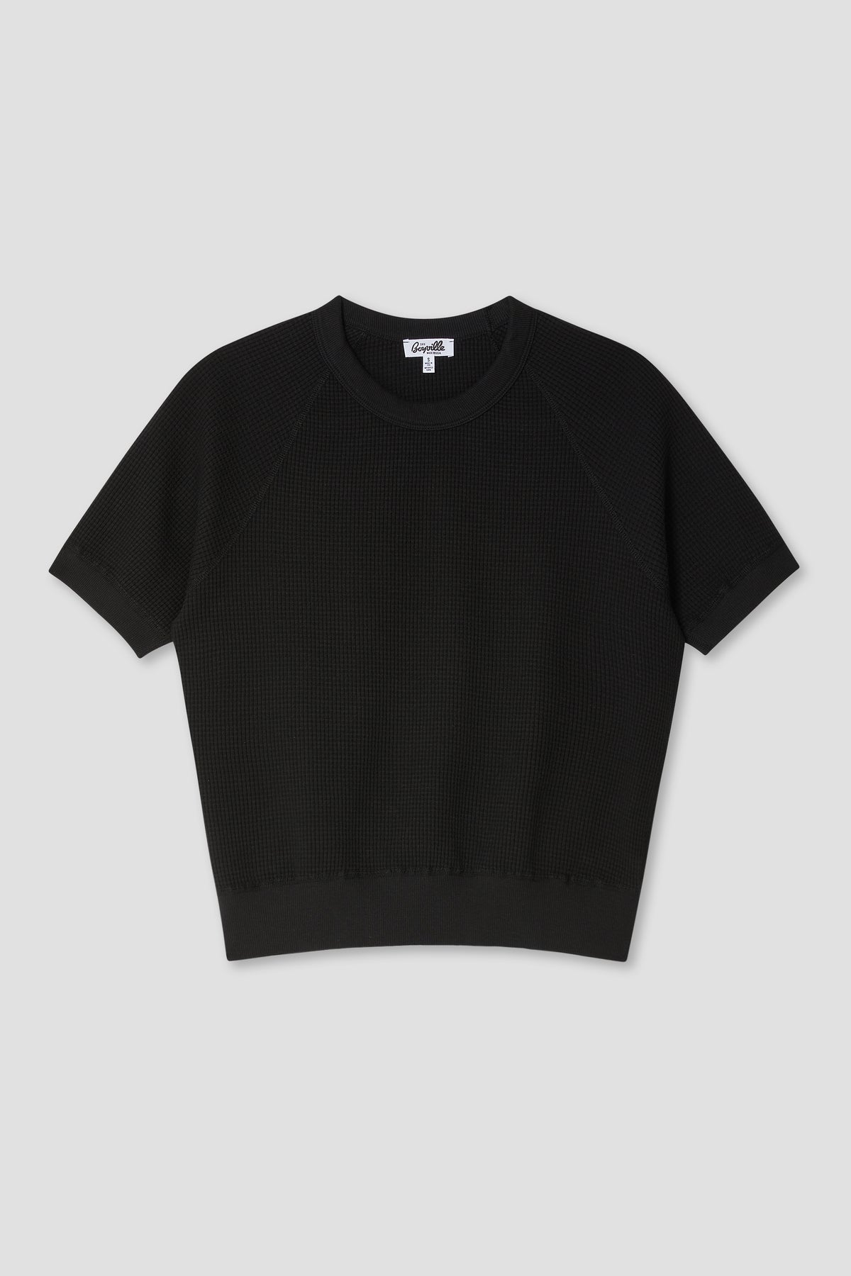 Black short-sleeve waffle sweatshirt with crew neck