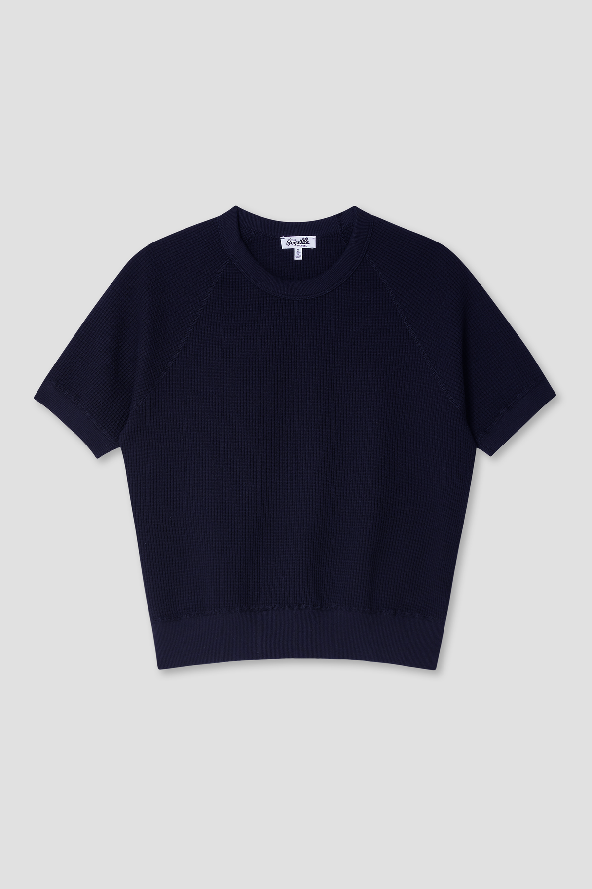 Navy short-sleeve waffle sweatshirt with crew neck