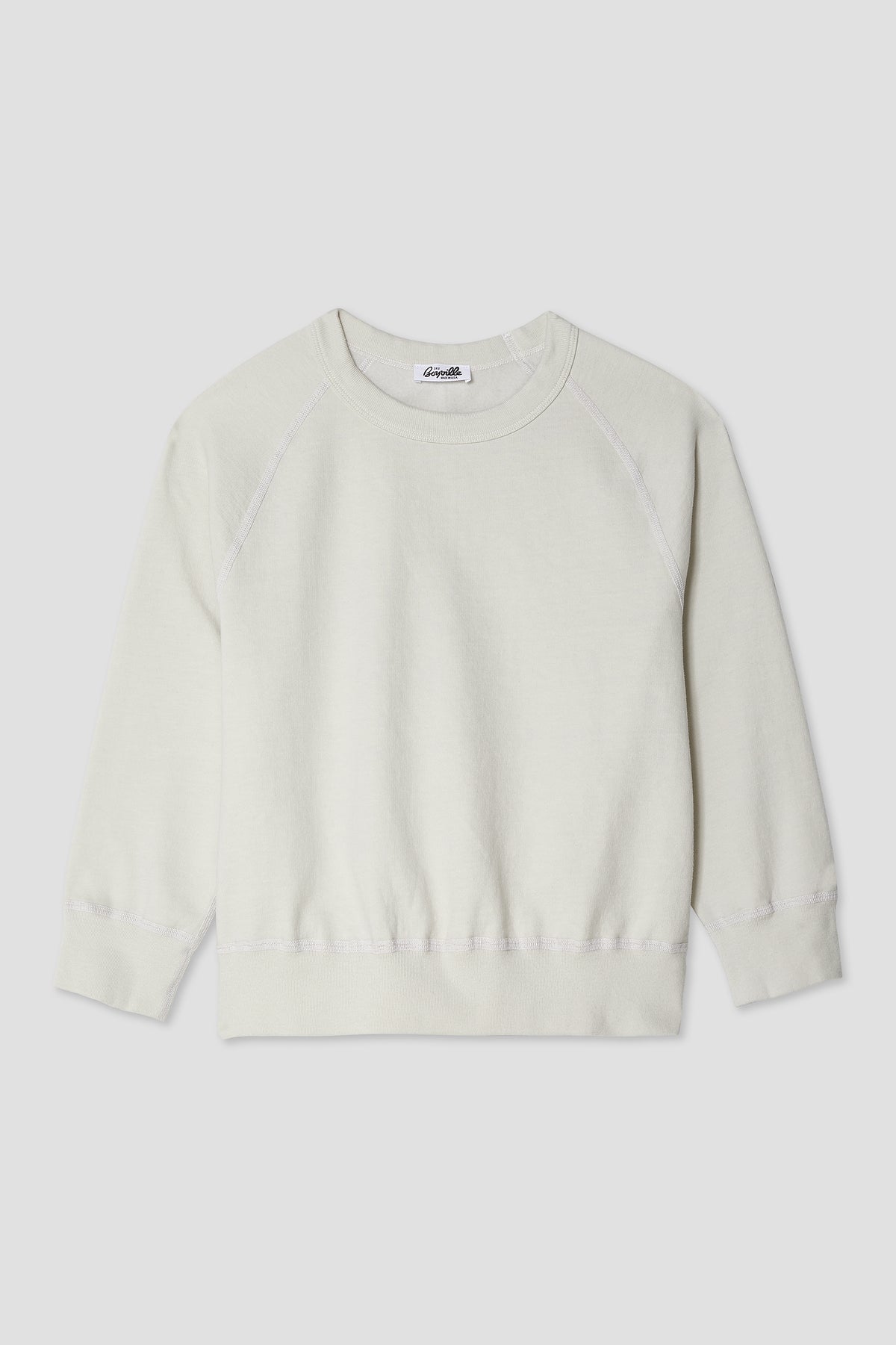 Boy 3/4 sleeve sweatshirt in light cream, crew neck, raglan sleeves.