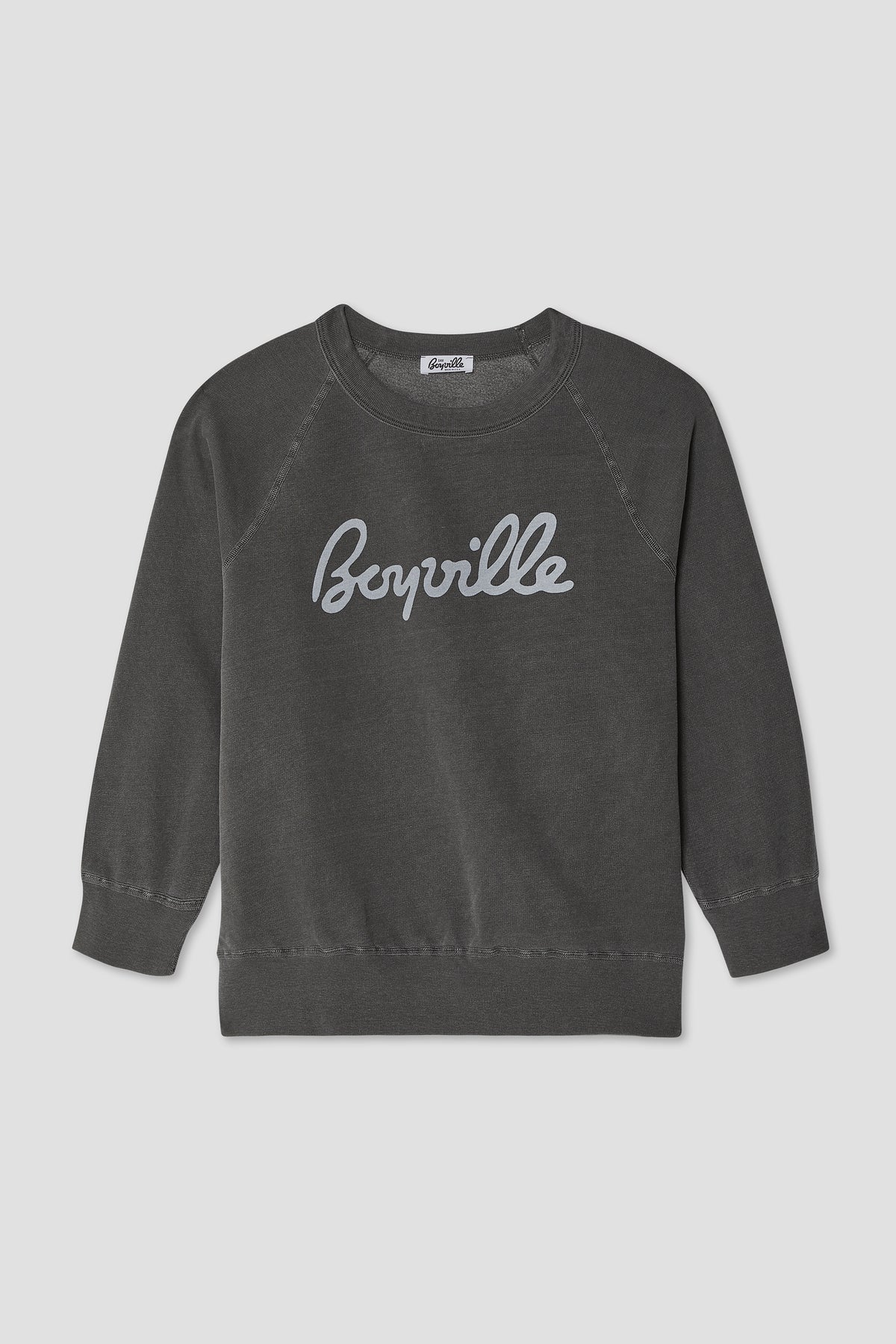 Boyville black 3/4 sleeve sweatshirt with front script logo, crewneck