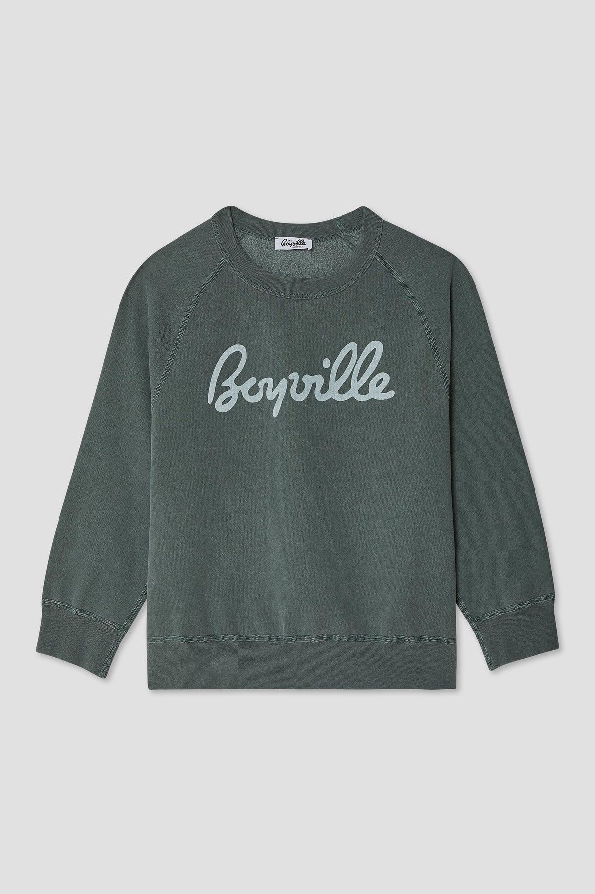 Boyville petrol green 3/4 sleeve sweatshirt with front script logo, crewneck