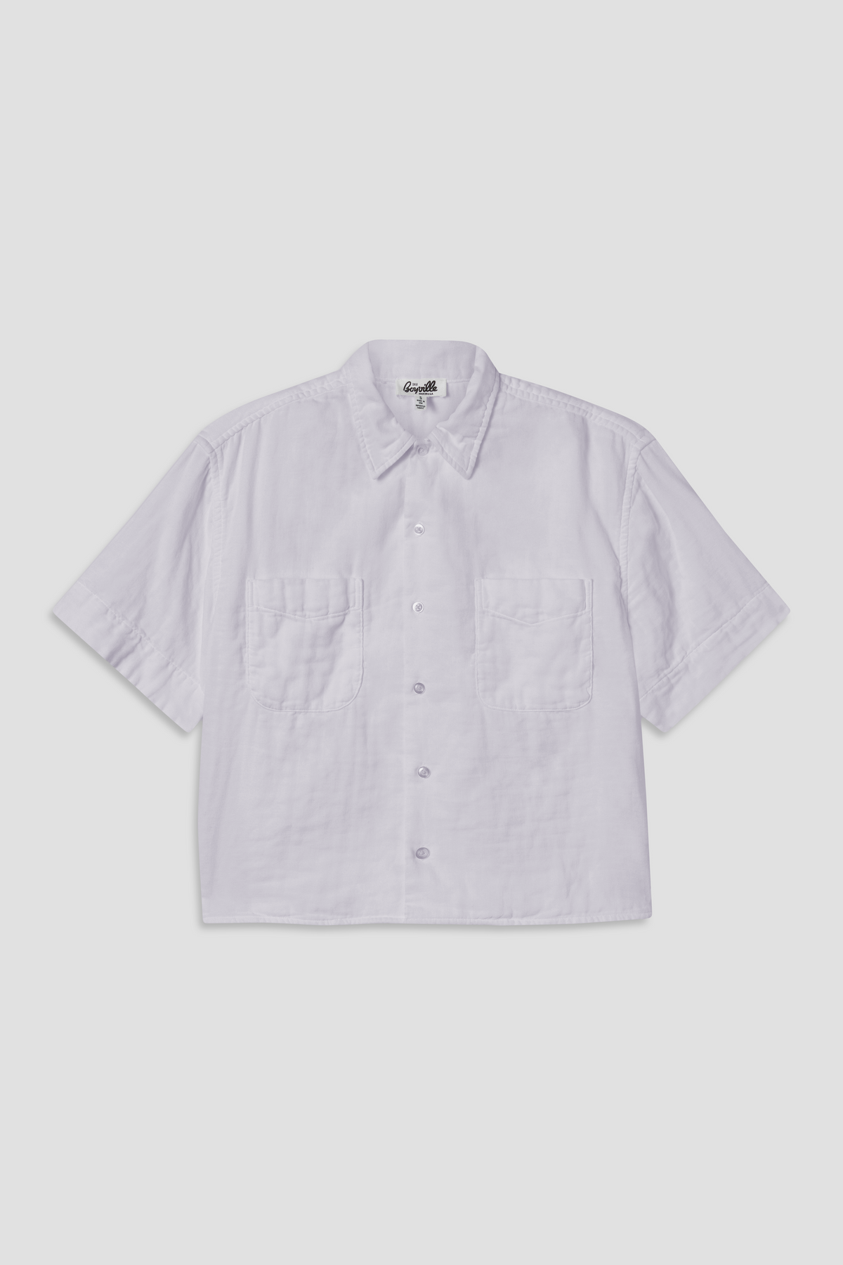 White triple gauze short-sleeve button-up shirt with chest patch pockets