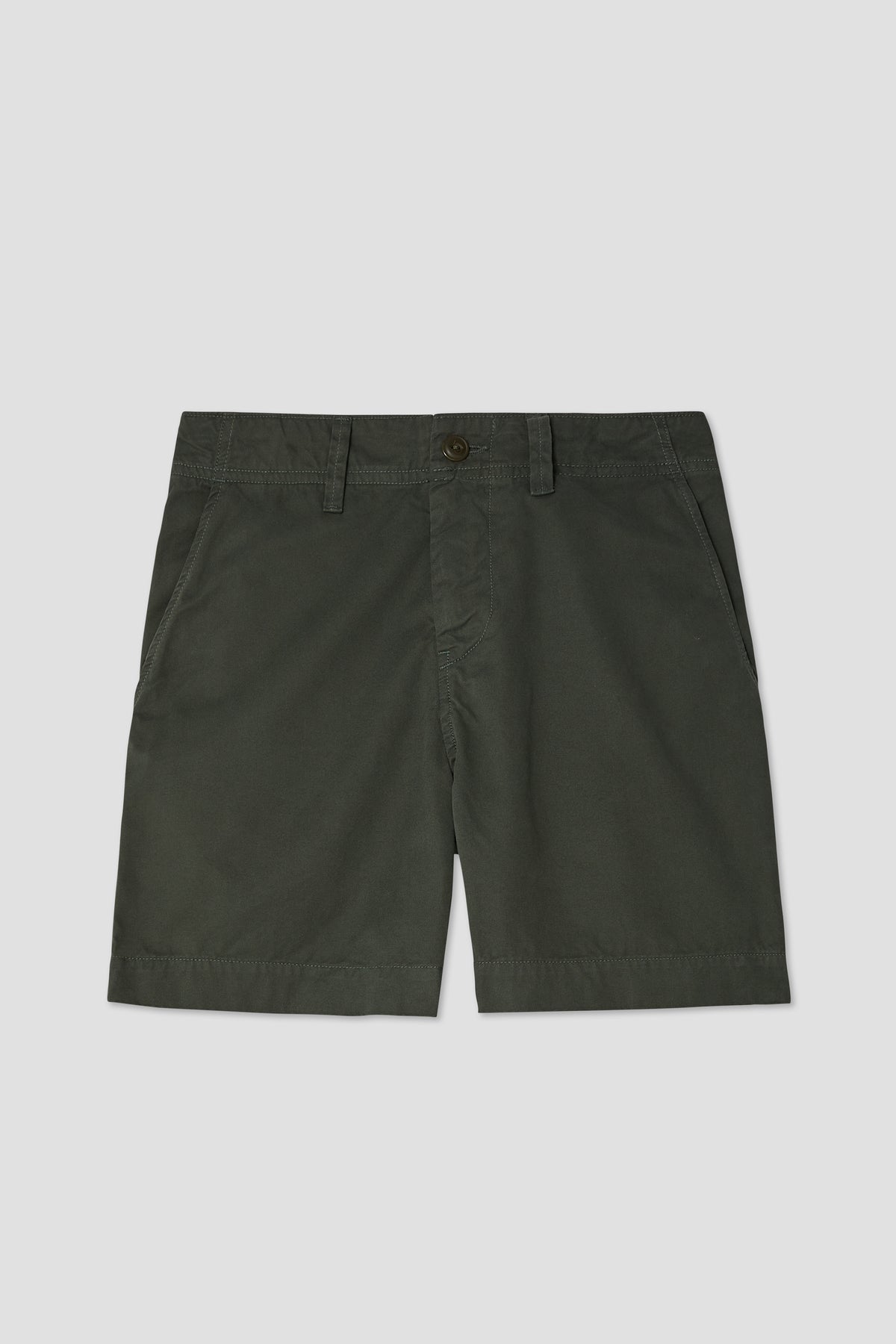 Basil green twill shorts for boys with front pockets and button closure